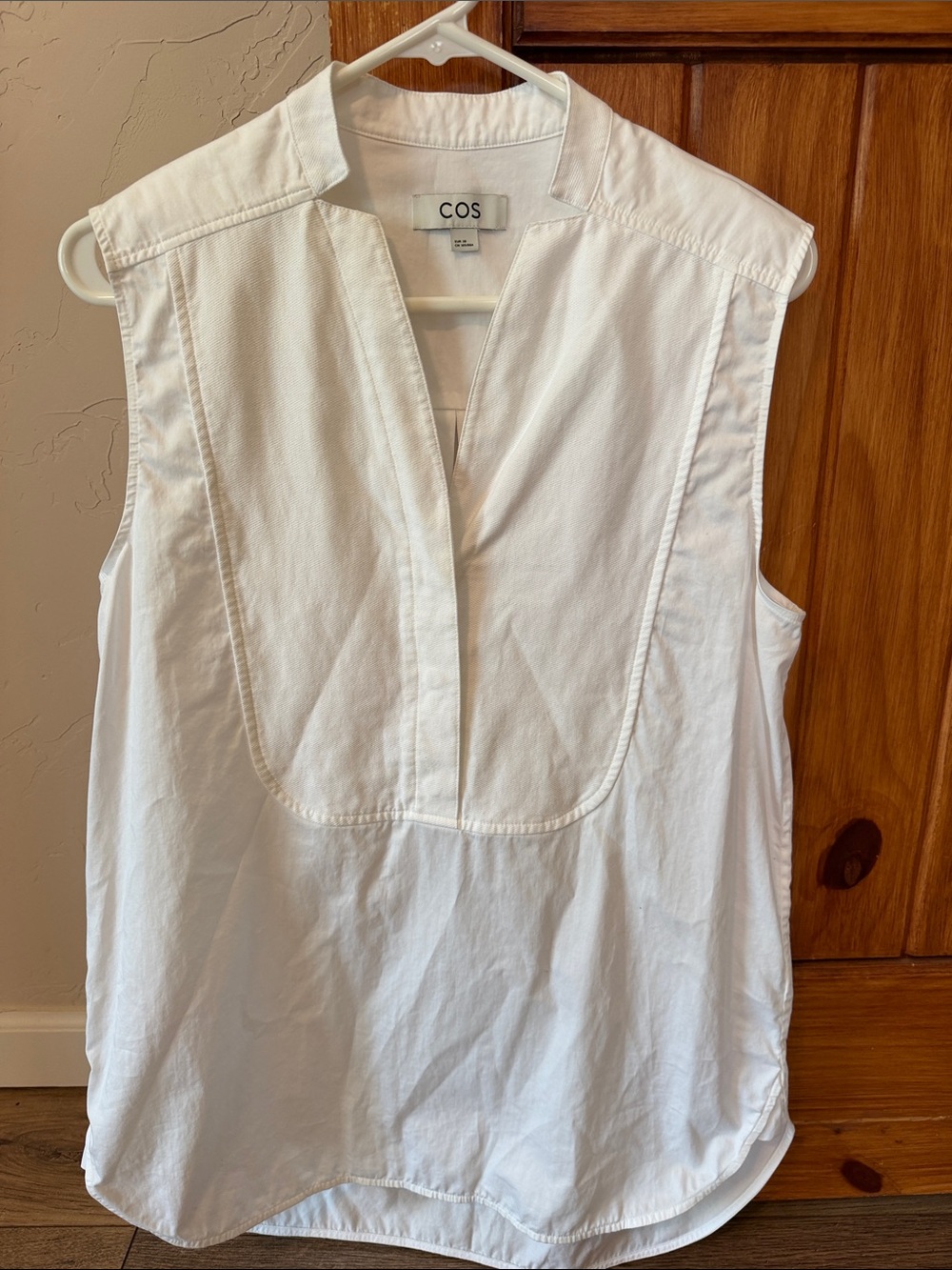 COS White Poplin Bib Front Tunic Tank Top High Low Hem EUR 38 US 8 Like New